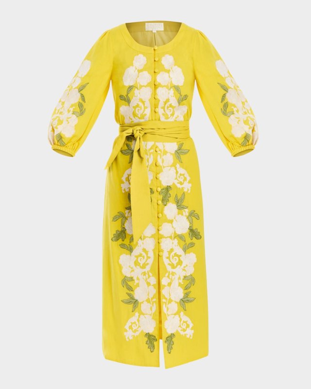 Suzanna Floral-Embroidered Cotton Midi Dress